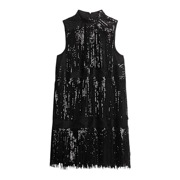 Superdry Fringe Sequin Aline ærmeløs Kort Kjole Sort XL Kvinde
