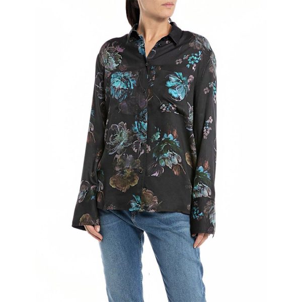 Replay Långärmad Blus W2121 .000.74066 Svart L Kvinna