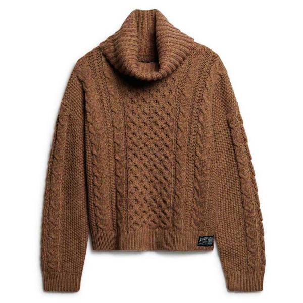 Superdry Cable Tröja Med Hög Krage Brun S Kvinna