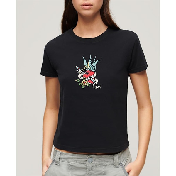 Superdry Tattoo Embroidered Fitted Lyhythihainen T-paita Musta XS Nainen