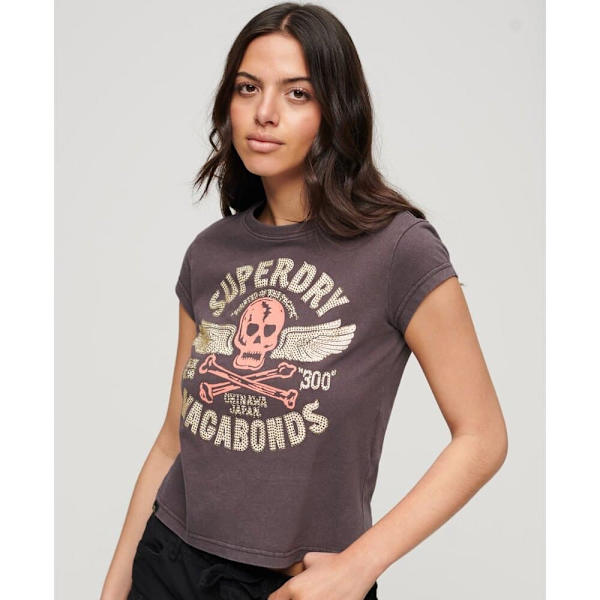 Superdry Kortärmad T-shirt Embellished Poster Cap Slv Svart S Kvinna