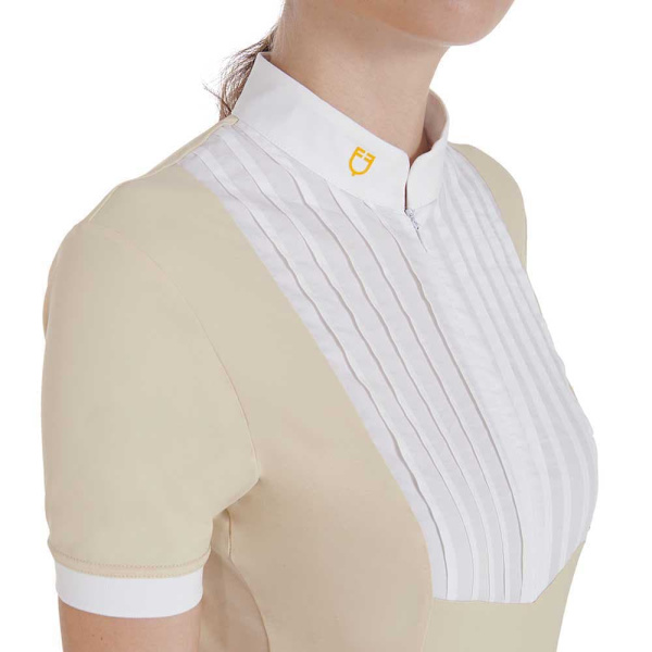 Equestro Fit Pleated Cotton Kortärmad Polotröja Beige XL