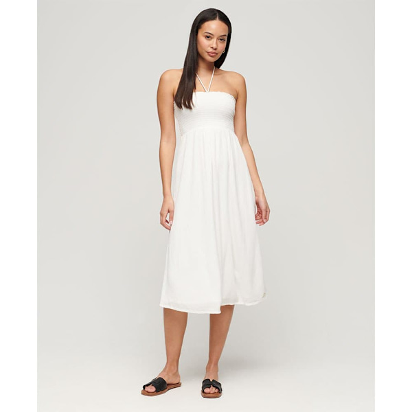 Superdry Smocked Midi Beach Lang Kjole Hvid S Kvinde