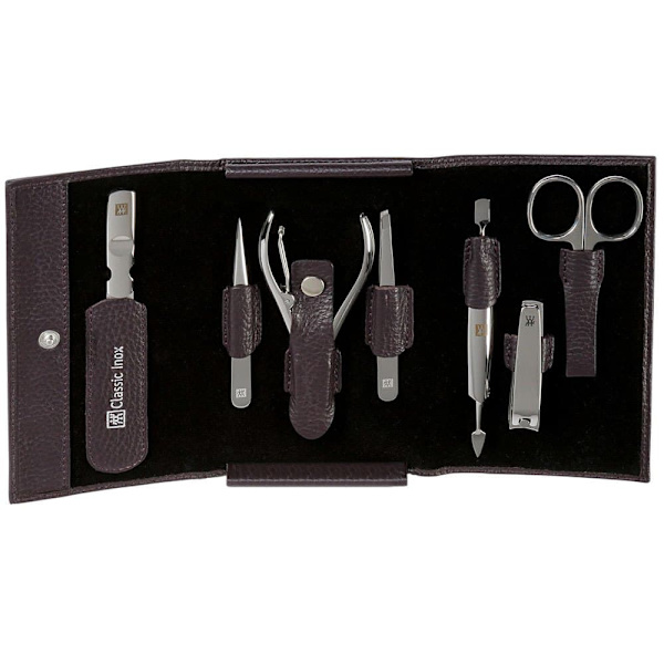 Zwilling Læder Pocket Case 7 Stykker Manicure Sæt Søvfarvet