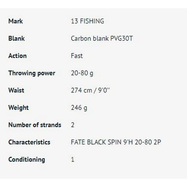 13 Fishing Roterende Stang Fate Black Sort 2.74 m / 20-80 g