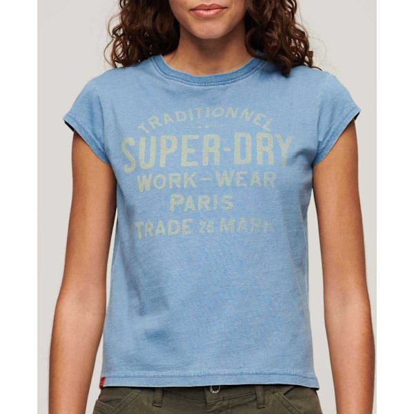 Superdry Indigo Workwear Cap Lyhythihainen T-paita Sininen M Nainen