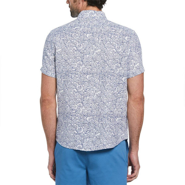 Original Penguin Linen Aop Outline Waves Kortærmet Skjorte Hvid L Mand