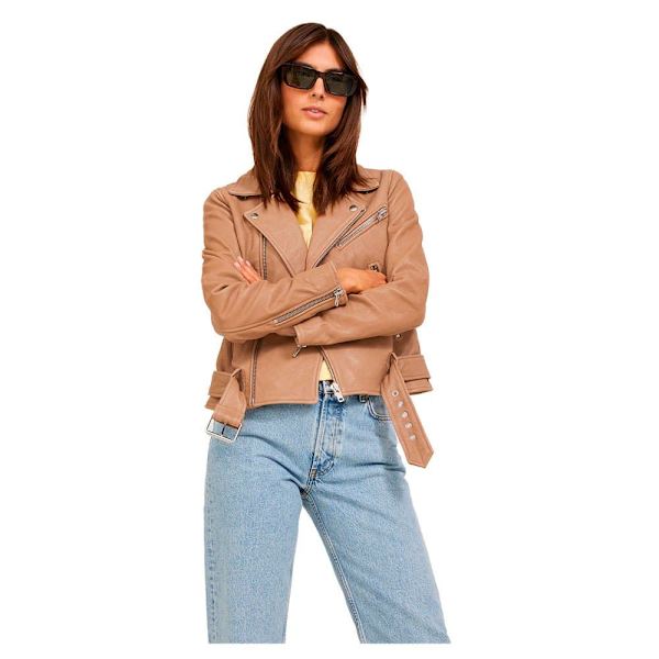 Jack & Jones Læderjakke Holly Biker Beige L Kvinde