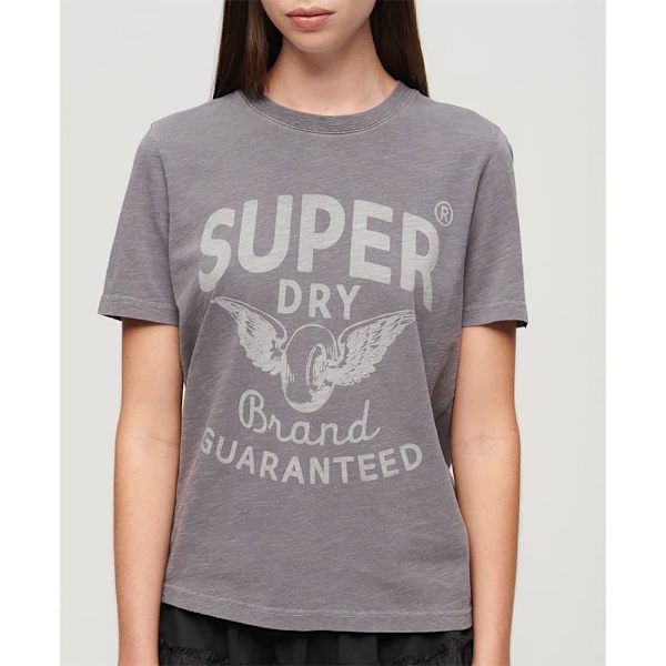 Superdry Archive Kiss Print Relaxed T-shirt Med Korte ærmer Grå M Kvinde
