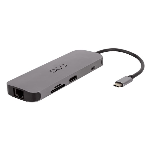 Dcu Tecnologic Till Hdmi+ Hub Usb C 3 Usb 3.0 + Rj45 + Kort Läsare + Pd + Jack 3.5 Mm Silver