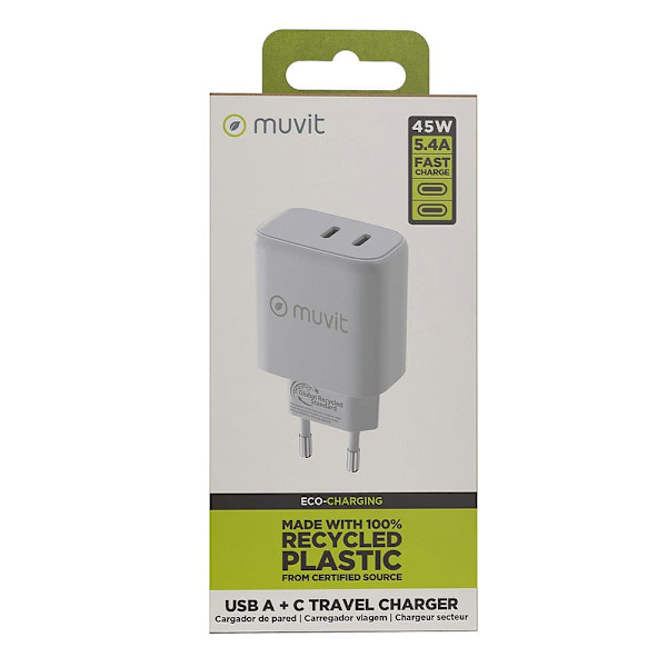 Muvit For Change Usb-c Väggladdare Pd 45w + Pd 20w