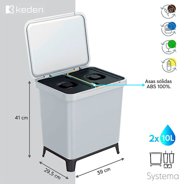 Keden Återvinningstunna 2x10l Systema 39x29x41cm Silver