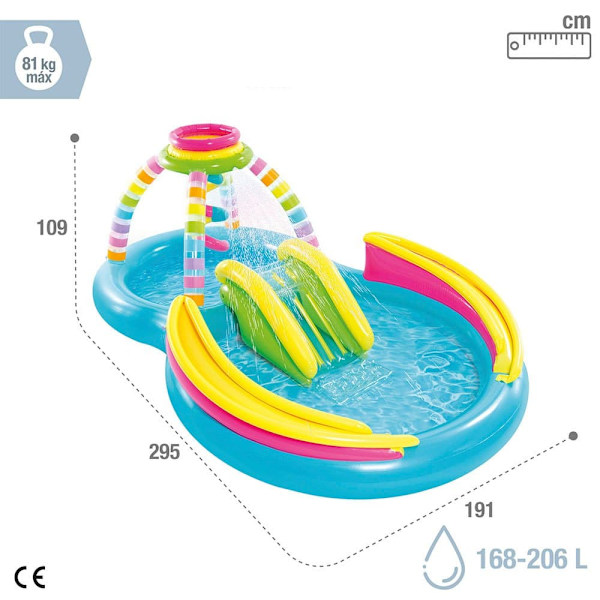 Intex Uppblåsbar Pool Regnbågsspel Med Rutschkana 2.95x1.91x1.09 Cm 206l Flerfärgad