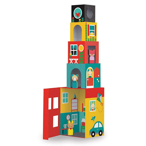 Petit Collage Hus Stabelblokke Legesæt Peek-a-boo Flerfarvet