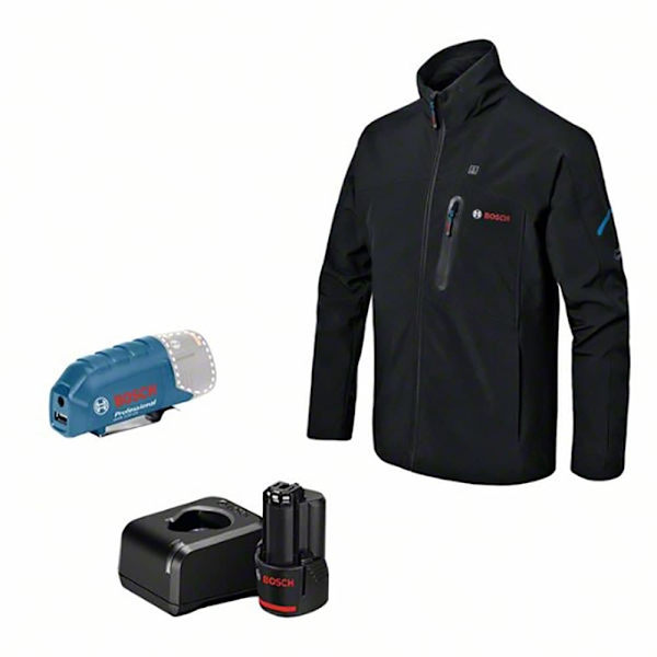 Bosch Professional Opvarmet Hætteløs Jakke Ghj 12 18v Xa Gaa 12v-21 Gba 12v 2.0 Sort M