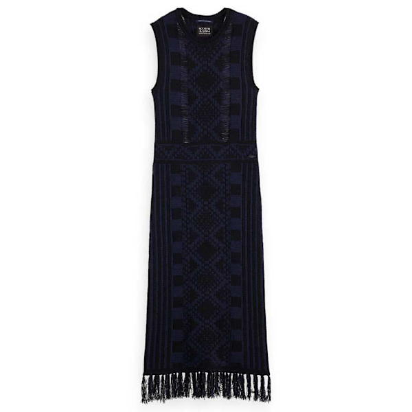 Scotch & Soda Lang Kjole Uden ærmer Fringe Hem Blå S Kvinde