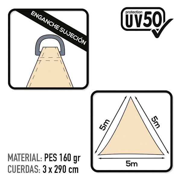 Aktive Kolmiovarjoinen Markiisi Uv 500x500x500 Cm 50 Suojaus Beige