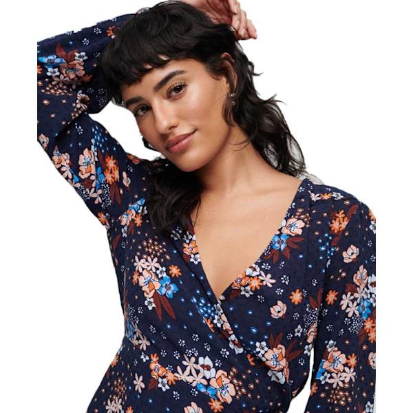 Superdry Kortærmet Kort Kjole Printed Wrap Blå L Kvinde