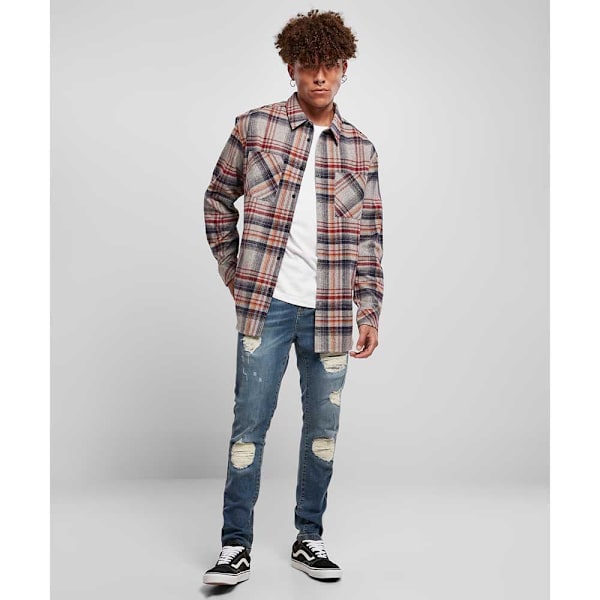 Urban Classics Lang ærmet Skjorte Heavy Curved Oversized Checked Grå S Mand