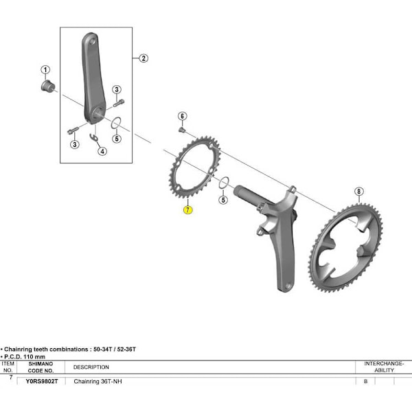 Shimano Kedjering 105 R7100 110 Bcd Silver 52t