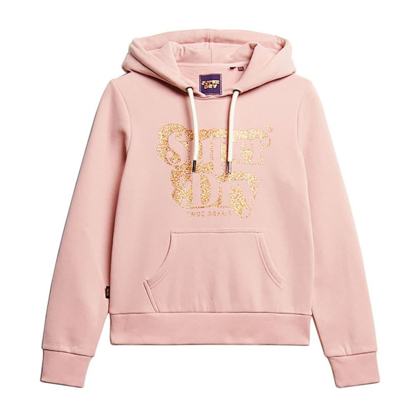Superdry Retro Glitter Logo Tröja Med Huva Rosa S Kvinna