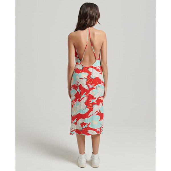 Superdry Kjole Vintage Midi Halter Slip Rød L Kvinde