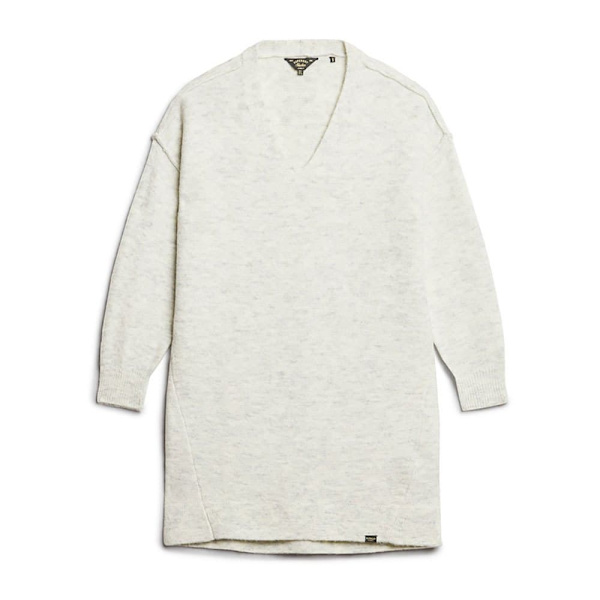 Superdry V Jumper Langærmet Kort Kjole Beige L Kvinde