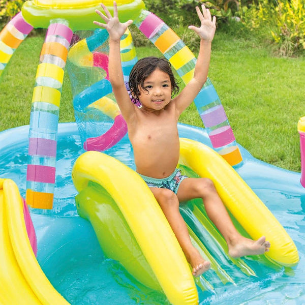 Intex Uppblåsbar Pool Regnbågsspel Med Rutschkana 2.95x1.91x1.09 Cm 206l Flerfärgad
