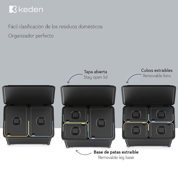 Keden Genbrugsskraldespand 4x10l Systema 56x39x41 Cm Søvfarvet