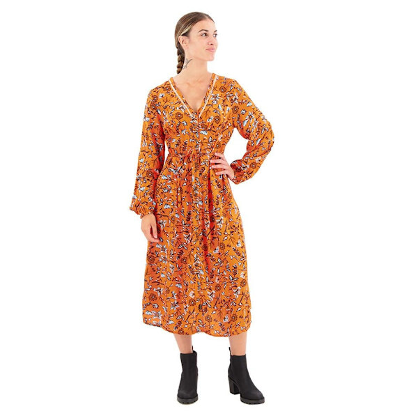 Superdry Lyhythihainen Midi-mekko Printed V Tea Oranssi 2XS Nainen