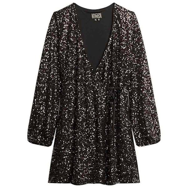 Superdry Sequin Wrap Langærmet Kort Kjole Søvfarvet S Kvinde