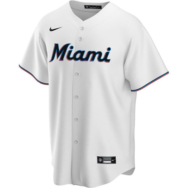 Nike Lyhythihainen V-aukkoinen T-paita Mlb Miami Marlins Official Replica Home Valkoinen M Mies