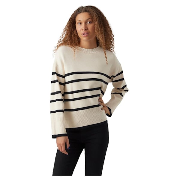 Vero Moda O Neck Sweater Saba Stripe Beige,Sort M Kvinde