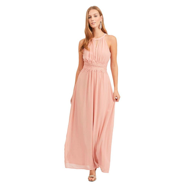 Vila Ärmlös Lång Klänning Milina Halter Maxi Rosa 42 Kvinna