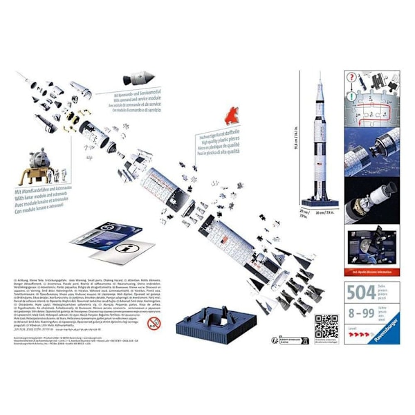 Ravensburger Gåde Nasa 3d Apollo Saturn V Rocket 504 Pieces