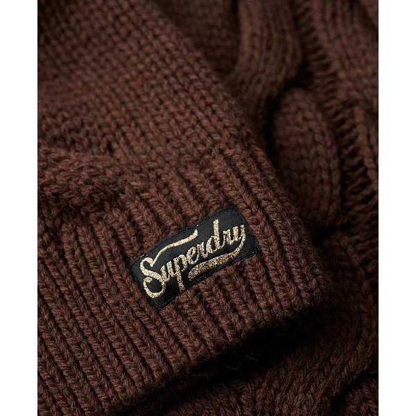 Superdry Sweater Chain Cable Knit Polo Brun S Kvinde