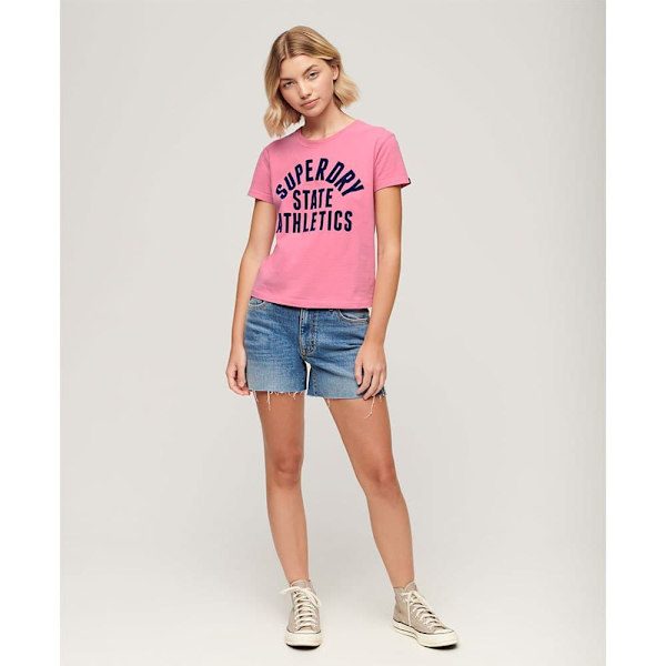 Superdry Varsity Flocked Fitted T-shirt Med Korte ærmer Rosa M Kvinde