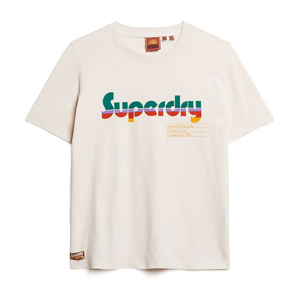 Superdry Retro Flock Relaxed T-shirt Med Korte ærmer Beige XS Kvinde
