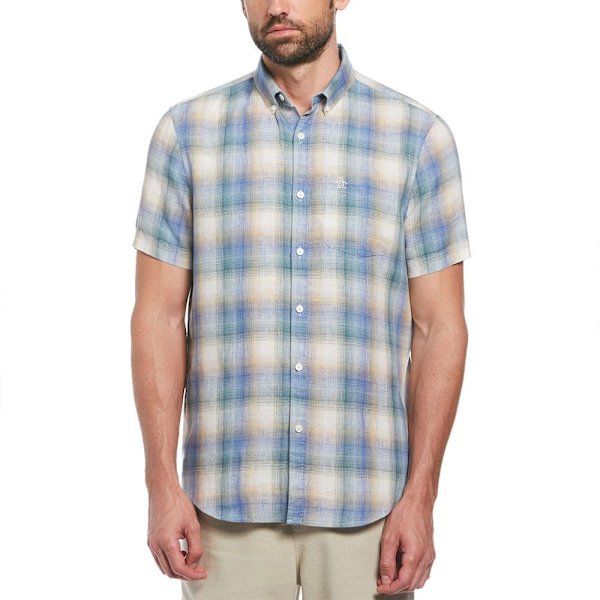 Original Penguin Delave Linen Ao Plaid Kortærmet Skjorte Flerfarvet M Mand