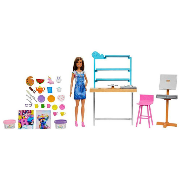 Barbie Slappna Av Och Skapa Konststudio Lekset Och Docka Flerfärgad 3 Years