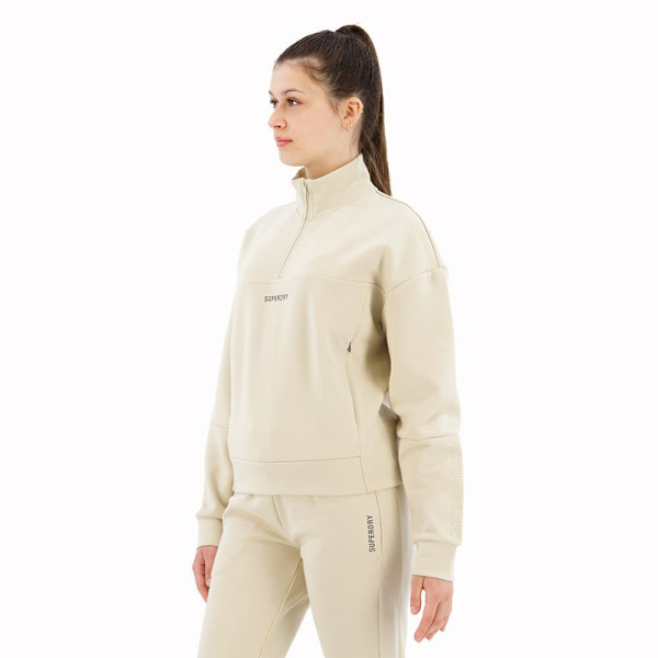 Superdry Sport Tech Relaxed Half Halv Lynlås Sweatshirt Beige XS Kvinde