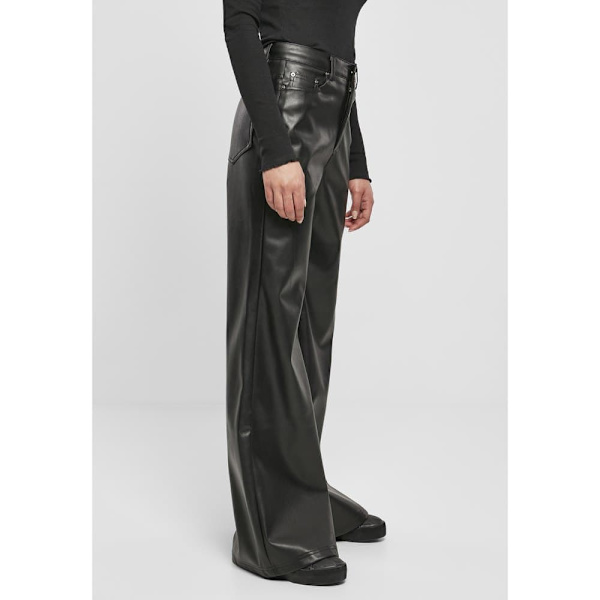 Urban Classics Bukser Bredt Ben Faux Leather Sort 28 Kvinde
