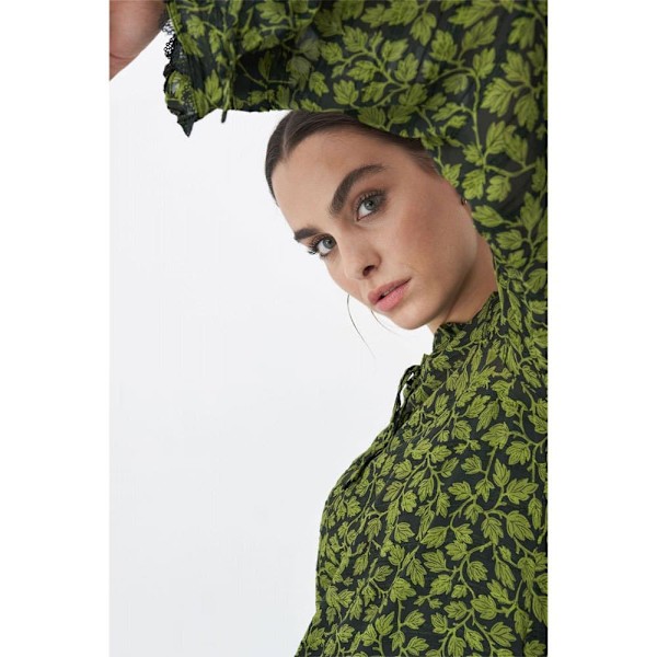 Salsa Jeans 125371-504 Floral Print Dress With Collar Floral Print Dress With Collar Langærmet Kort Kjole Grøn M Kvinde