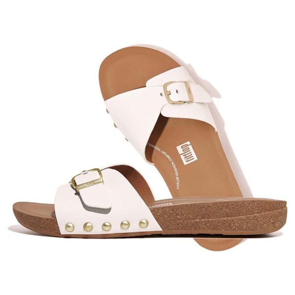 Fitflop Iqushion Adjustable Buckle Leather Tofflor Vit EU 39 Kvinna