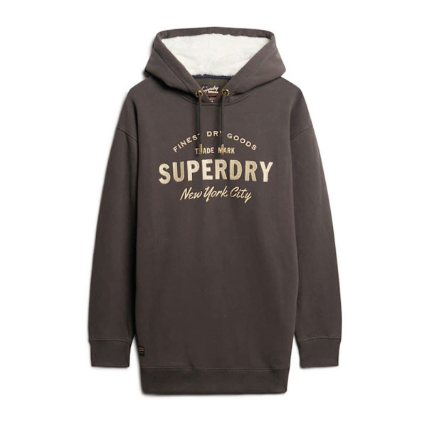 Superdry Langærmet Kort Kjole Luxe Metallic Logo Hood Sort 2XS-XS Kvinde