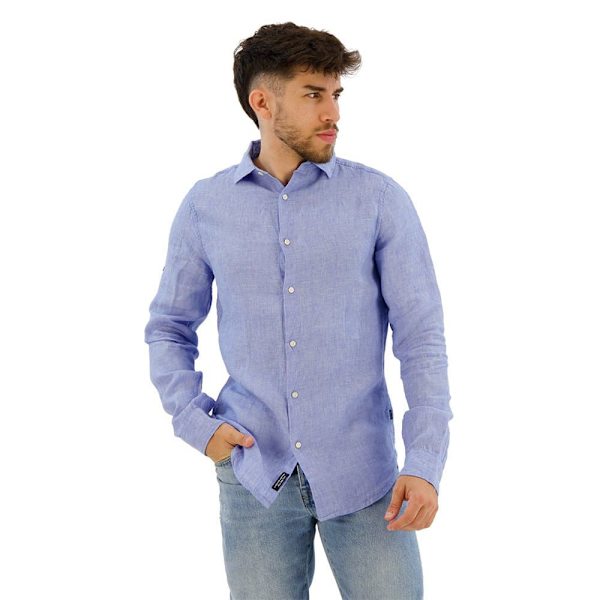 Superdry Studios Casual Linen Skjorte Med Lange ærmer Blå L Mand