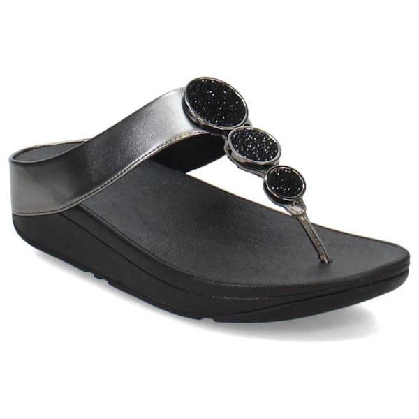 Fitflop Slides Halo Bead-circle Metallic Toe-post Svart EU 40 Kvinna