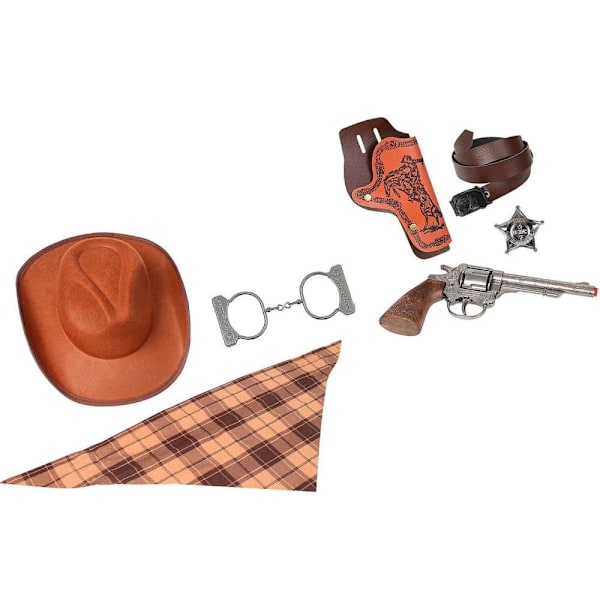Generico Revolver Cowboy Set+ Hatt 72x37 Cm Brun