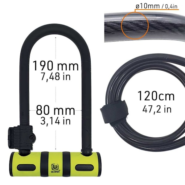 Urban Security Bracket Bk03+cable 120 U-lås Gul 120 cm