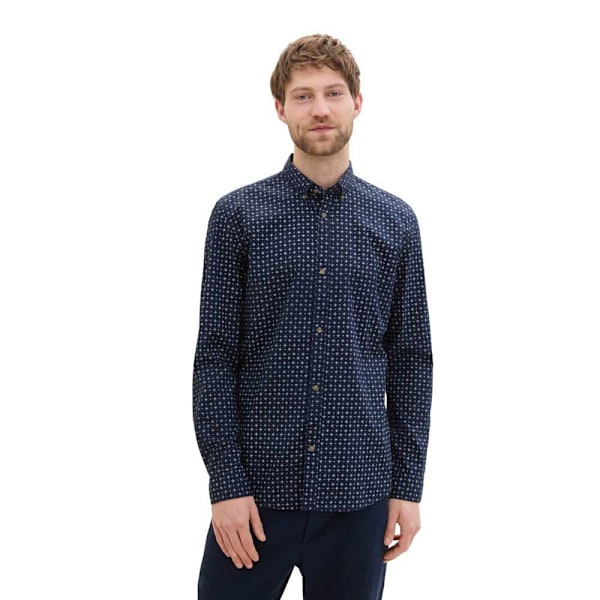 Tom Tailor Fitted Printed Poplin Skjorte Med Lange ærmer Blå XL Mand